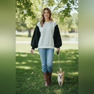 Paper Crane Gray Top with Black Lace Sleeves